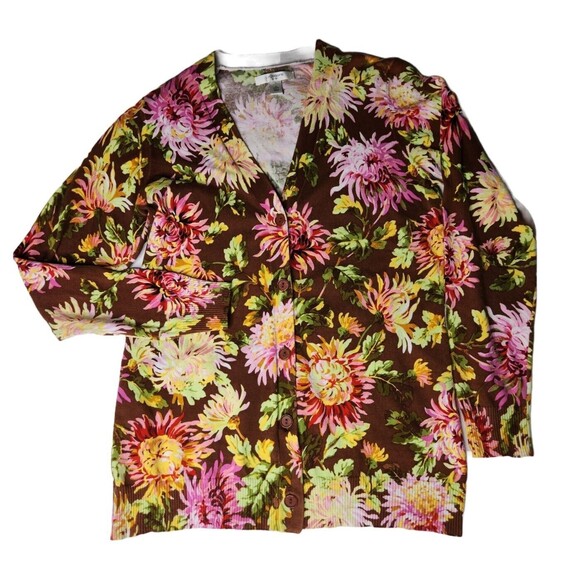 Floral Cotton Sweater Cardigan Blend Liz Claiborne Sz. Small - Picture 1 of 6